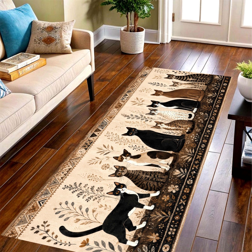 Commercial Printing House - Vintage Multi Cat Long Runner Rug,cute