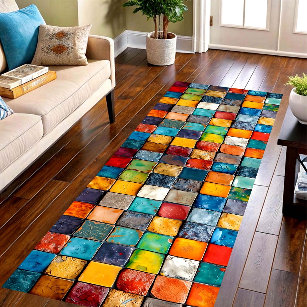 Commercial Printing House - Mosaic Color Tile Long Runner Rug,color