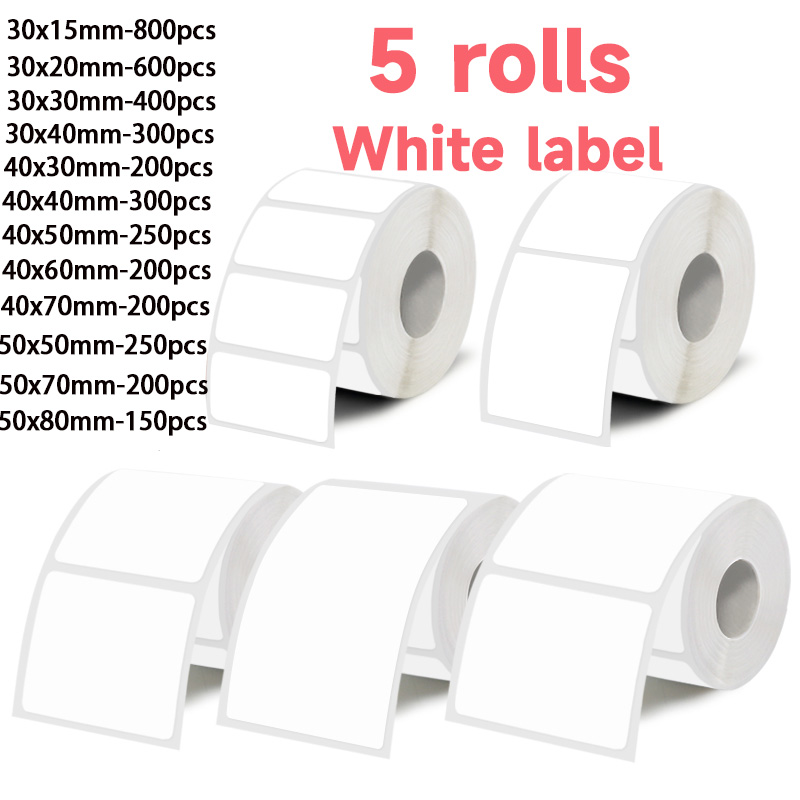 Commercial Printing Services - 5 Rolls of White Label Stickers,