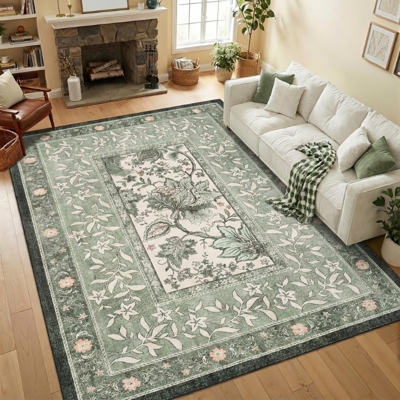 Commercial Printing Online - Retro Plant Print Carpet for Living